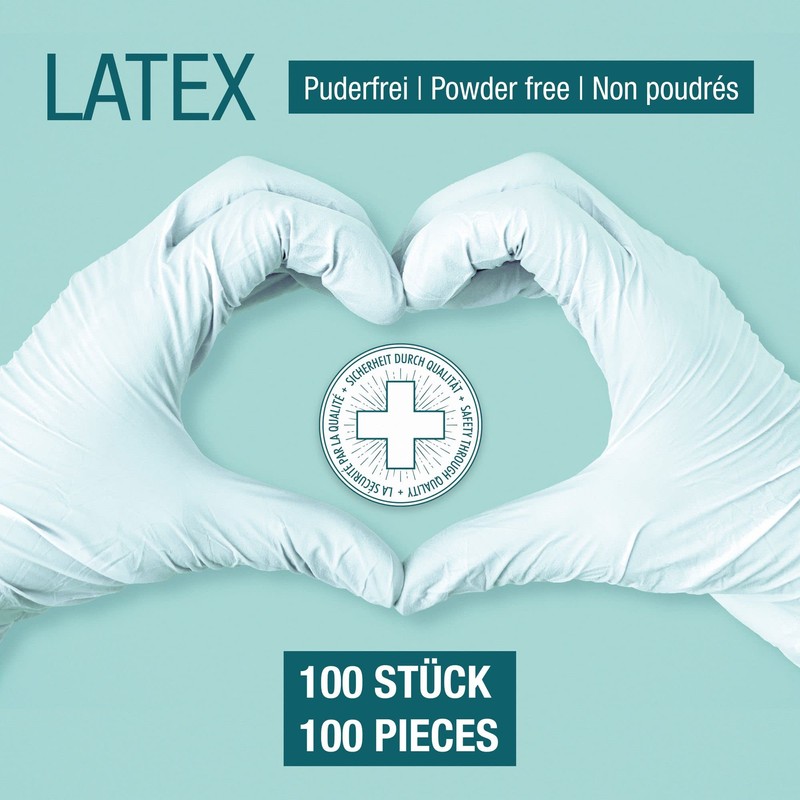 Pack of 100 Disposable Latex Examination Gloves in Dispenser Box