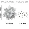 Sawowkuya 15 Pcs Silver Poinsettia Artificial Flowers Glitter Artificial Christmas