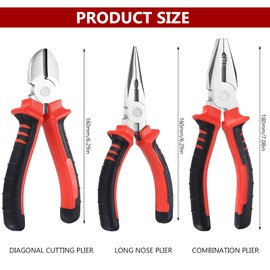 Aoyfuwell 3 Pcs Pliers Set, Pliers Tools Plier Set, Grip Hand Tools Kit, Long Nose & Diagonal Cutting & Side Cutters Set, Combination Wire Cutters Electrical Plier for DIY Repair