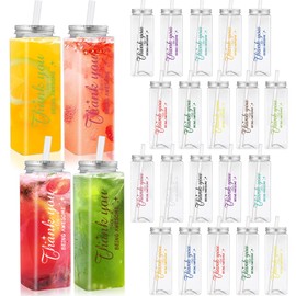 Skylety 24 Pcs 17 OZ Thank You Plastic Cups Employee Appreciation Gifts for Staff Inspirational Gifts Clear Reusable Acrylic Skinny Tumblers with Lid Straw for Women Coworker(Thank You)