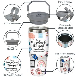 soeufnwhf Occupational Therapy Gifts, Ot Therapist Gifts For Occupational Therapist, 30oz Occupational Therapy Tumbler with Handle Stainless Steel Insulated OT Cups Mugs Water Bottle