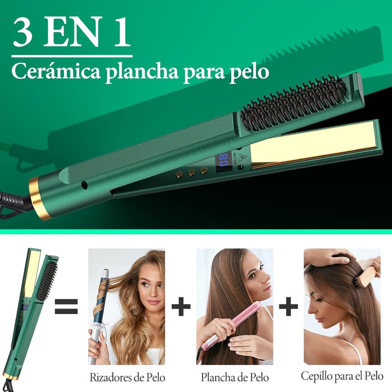 Cepillo Alaciador de Cabello 3 en 1, 5 Niveles Ajuste