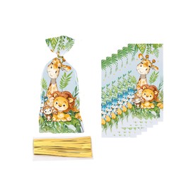 50PCS Safari Cellophane Treat Bags Goodie Bags Cute Jungle Animals Party Favor Bags Zoo Animals Print Gift Bags Woodland Candy Bags for Baby Shower Wedding Birthday Jungle Themed Party Supplies