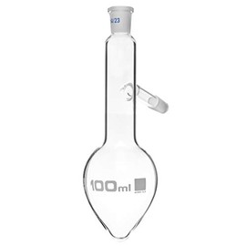 Distilling Flask, 100ml - 14/23 Joint & Side Socket - Borosilicate Glass, Pear Shape - Short Neck - Eisco Labs