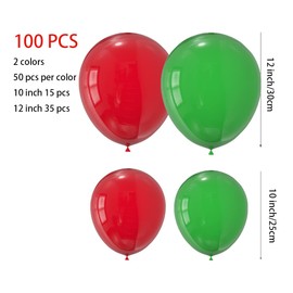 100 Pcs 12/10 Inch Red Green Different Sizes Latex Balloons, Christmas balloons,Birthday Baby Shower Party Balloons Decoration
