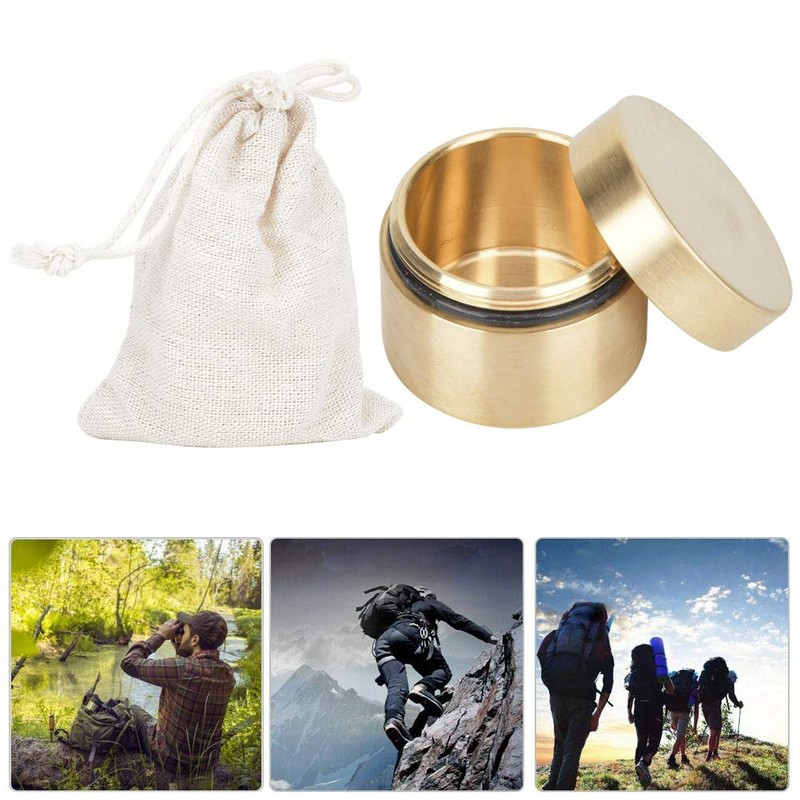 Dilwe Pocket Pill Boxes, Brass Round Shape Waterproof Dustproof Moisture