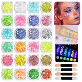 Set de 24 Gel Corporal Purpurina para Cuerpo y Rostro, 24 Colores Brillo Lentejuelas Sirena, Glitter Maquillaje Piel Cremosa para Cabello Cuerpo Sombra de Ojos Uñas de Labios, para Pintura Decorar Arte Fiesta Bodas Beauty