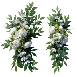 Wedding Arch Flowers, Peony Floral Eucalyptus Greenery Leaves Set of 2 Artificial Flower for Wedding Ceremony Welcome Sign Home Decorations