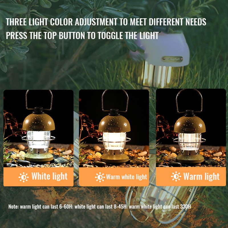 2000mAh LED Camping Lantern Retro Rechargeable Camping Lights Portable Tent