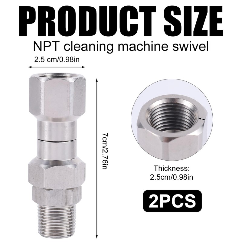 Gosknor 2pcs 3/8" NPT Pressure Washer Swivel Fitting, Stainless Steel
