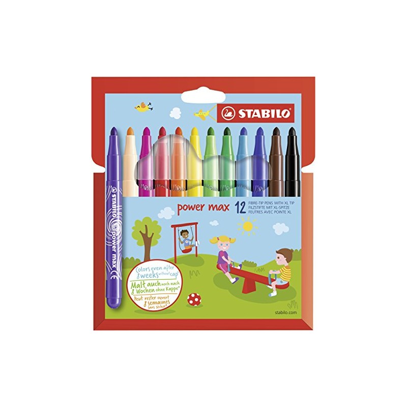STABILO power max, estuche con 12 marcadores de tinta lavable