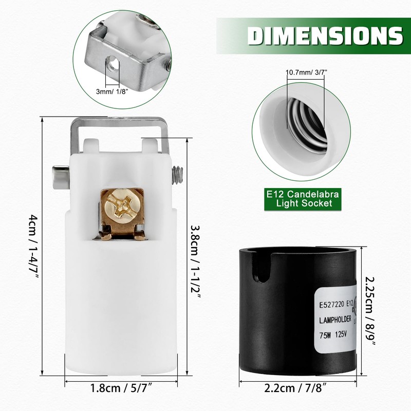 E12 Socket,Ceramic Candelabra Socket E12 Bulb Lamp Holder, Screw Fixing