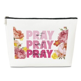 JioJio Chan Flower Christian Gifts for Women, Encouragement Affirmations Makeup Bag, Inspirational Birthday Christmas Thanksgiving Gifts for Friend Mom BFF, PU Leather Travel Toiletry Bag
