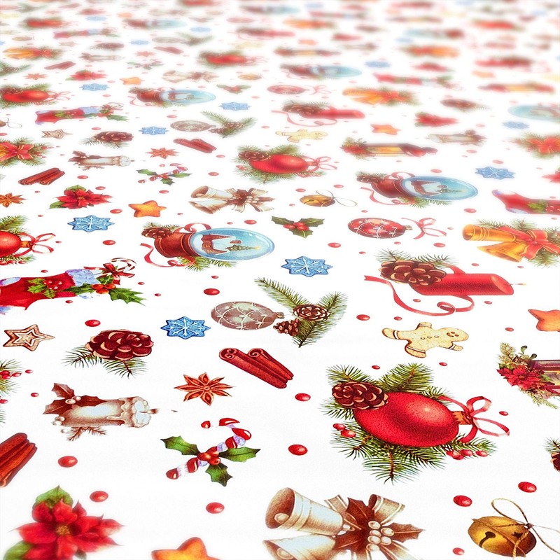 ANRO Oilcloth Tablecloth Oilcloth Tablecloth Christmas Baubles Festival Celebration Round