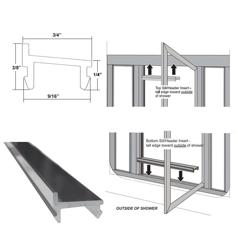 Gordon Glass Framed Shower Door Snap-in Bottom Sill or Header