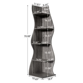 LITTLE TREE Small Corner Shelf, Modern 5-Tier Wall Corner Bookshelf, Stylish Bookcase Storage Rack for Small Space, Living Room, Bedroom