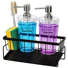 Kitchen Sink Caddy with Hand and Dish Soap Dispenser Set, 16oz with Pump