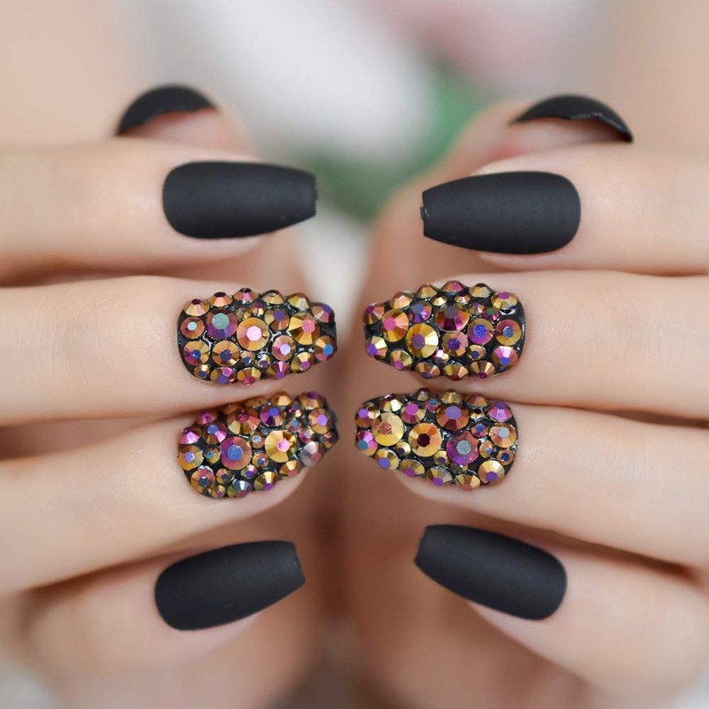 Juego de uñas de ataúd esmeriladas, uñas postizas de cristal