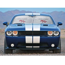 iPick Image for Dodge Challenger R/T Logo Universal Fit Dual Panels 2 of 28" W x 24" L Easy Folding Windshield Sun Shade