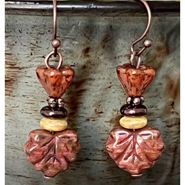 Copper with Pumpkin Orange Leaf and Flower Beads Bloom. Jewelry Earrings for Women #3298FE3992