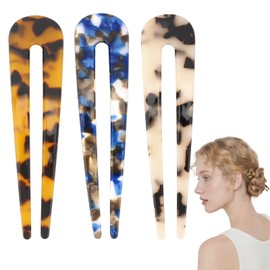 Wanciler 3Pcs French Hair Pins for Women U Shaped Hairpin Hair Forks Tortoise Shell for Thick and All Hair Types Hair accessories for women