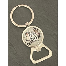 Keyring Bottle Opener Compatible with Route 66 Colour Silver and White Logo Gadget USA Accessories Motorcycle Bikers Gift Idea Men Women Silver One Size, silver
