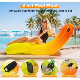Swirbe Orange Pool Lounger Float with Drink Holder, Extra Large Rainbow Design, Inflatable Lounge Chair for Pool, Beach, Party, Comfortable for Relaxing & Snacking
