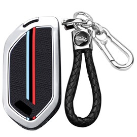 TECART 9 Button Zinc Alloy Key Fob Cover Fit For 2023 2024 Kia Telluride Remote key Case with Leather Keychain Silver