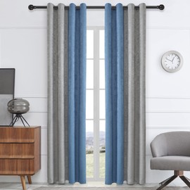 PRIMROSE Blackout Curtains for Living Room Thermal Insulated Room Darkening Ombre Curtains Window Drapes for Bedroom Grommet Grey Sky Blue 108 inch Long 2 Panels