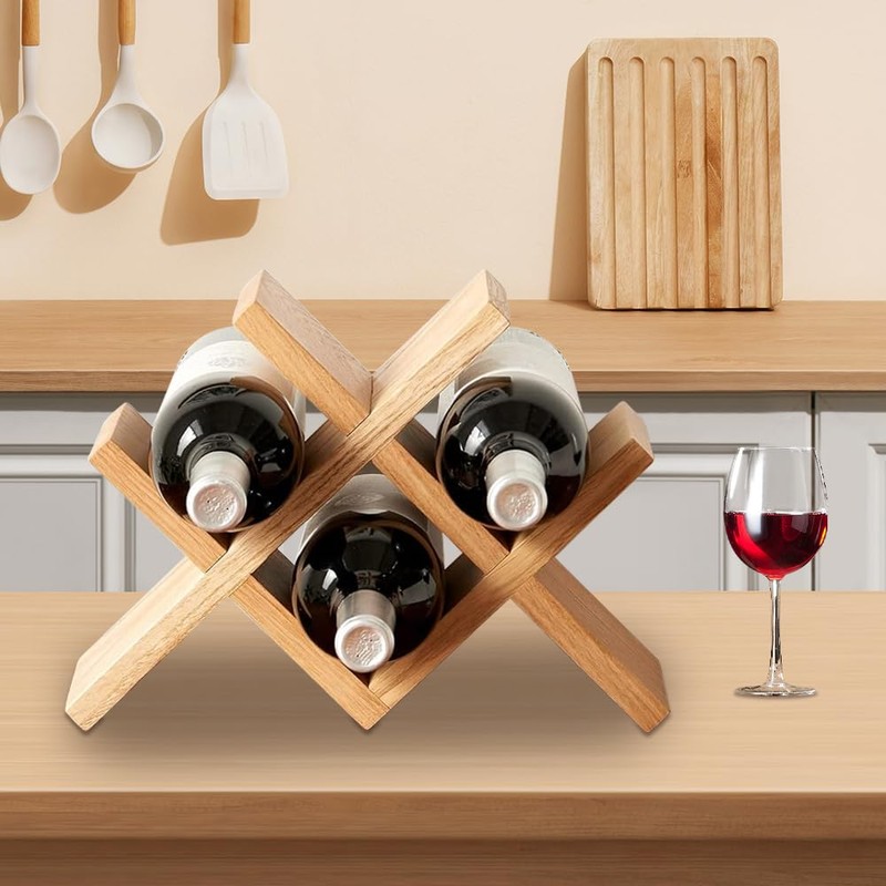 NEW NOAM Wine Bottle Holder, Rustic Wooden Wine Rack -Space-Saving
