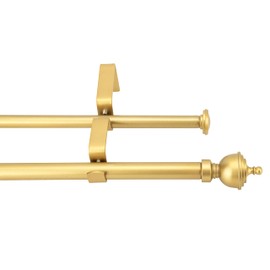 eTeckram 5/8" Double Curtain Rod with Royale Finials,Gold,28‘’-48‘’
