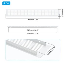 PATIKIL 24 x 3 Inch Door Air Vent Cover, 2 Pcs Heavy Duty Aluminum Grille Ventilation Cover Louvered with Mounting Screws for Cabinet Wardrobe Door, Silver