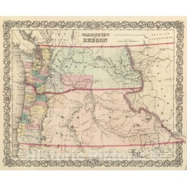 Historic Map : National Atlas - 1857 Washington and Oregon (and Idaho and Montana) - Vintage Wall Art - 44in x 37in