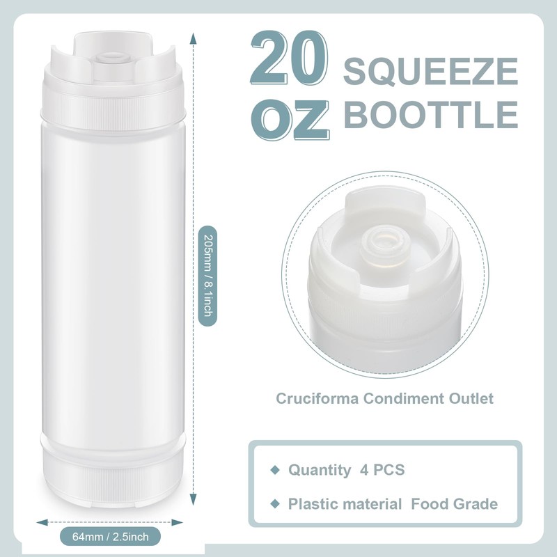 Didaey 4 Pcs Squeeze Bottles Refillable 20 oz, Inverted Plastic