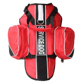 Haoyueer Service Dog Backpack Harness Vest Removable Saddle Bags with Label Patches(Red,M)