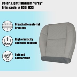 NLQR Front Driver Bottom & Top Replacement Perforated Leather AC Cooled Seat Covers Gray #836 833 Compatible with Chevy Suburban Tahoe 2009 2010 2011 2012 2013 2014