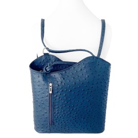 Handbag Bliss Womens Italian Leather Ostrich Print Convertible Shoulder Bag Handbag Backpack Rucksack Medium Navy Blue