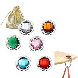 YMCLUB 6 - Pcs Foldable Ladies Purse Hook for Table (Bag Hangers) with Mixed - Color Gemstones, Handbag Hooks as Purse Holder for Table (6)