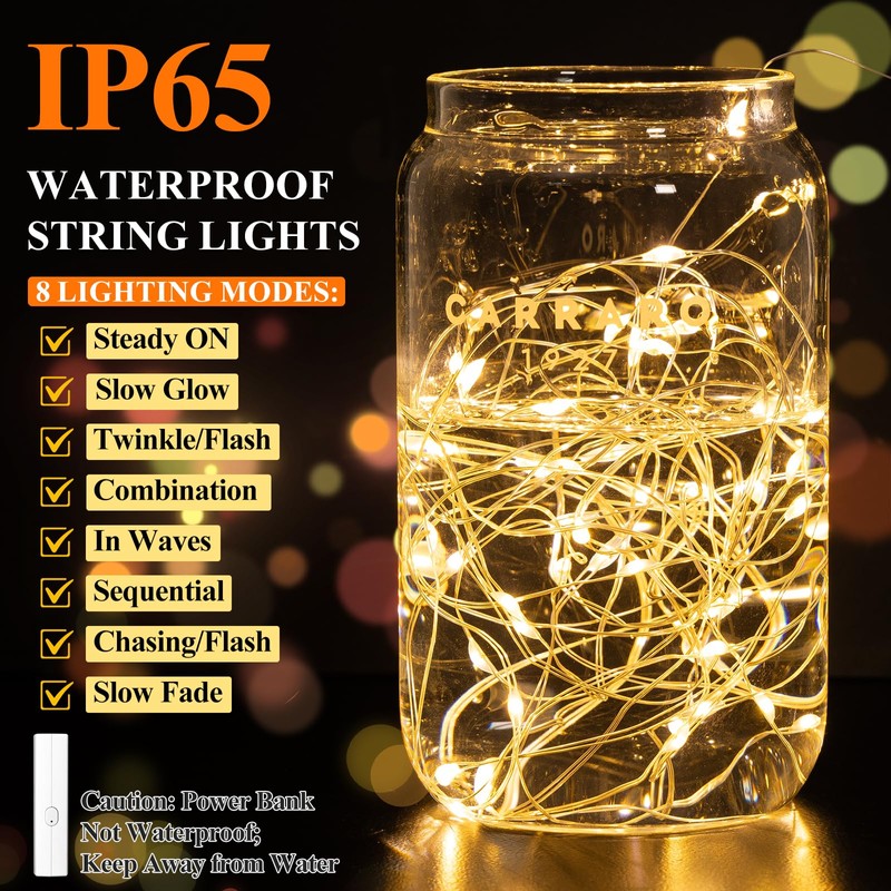 132FT(33FT*4)FT Lipstick Rechargeable Fairy Lights, Twinkle Lights Battery Operated, Mini