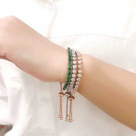 Harlorki Unique Design Adjustable Titanium Steel Cubic Zirconia Rhinestone Charm Tennis Bracelet Shiny Crystal Sparkling Wrist Bangle Cuff Costume Wedding Party Jewelry