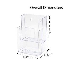 Marketing Holders 4”W Brochure Holder Displays Tri-fold Brochures Clear Acrylic Two Pocket Counter Top or Wall Mount Design Tiered Pamphlet Maps Menu Organizer Handout Take One Advertisements