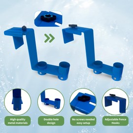 Arborix Pool Equipment Hooks, Pool Tool Hanger Adjustable Pool Fence Hook 2 PCs Waterproof Use for Pool Cleaning Tools Pool Fence Equipment Hooks for Poles Brush Swimming Accessories Blue