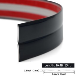 Hungbak Peel and Stick Multifunctional Molding, 3-in-1 Design - Wall Trim & Corner Guards & Caulk Strip Baseboard for Floor, Table and Door Frame (Shiny Black, 5m x 4cm)