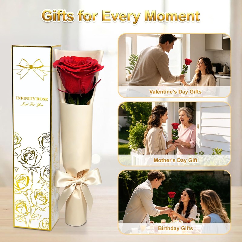Yamonic Preserved Real Rose Gifts for Women, Single Red Rose