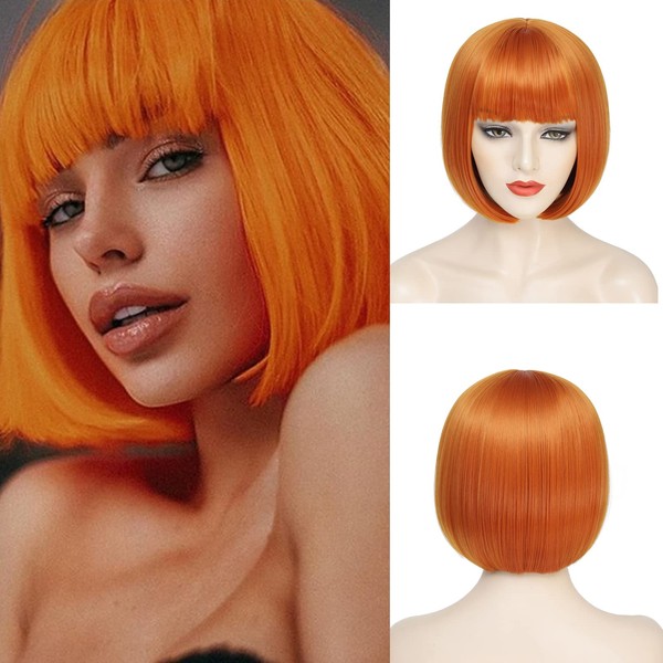 YBYMCAI Orange Bob Wig For Women Short Ginger Bob Wig