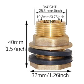 RLECS 1/2inch Female NPT and 3/4inch Male GHT Tank Copper Fitting Bulkhead Joint Copper Connector Fitting Suitable for Water Tank Hose Homemade Storage Bucket