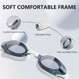 PULASSI Swimming Goggles, Anti Fog Swim Goggles, UV400 Protection, Wide View Goggles No Leakage for Adult Black and White