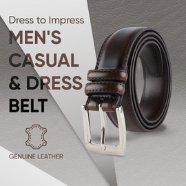 Prospero Comfort - All Leather Dress and Work Belts for Men, Genuine Leather Belt for Men, Double Stitched Men’s Belts for Casual and Formal Wear, 35mm, Cognac Brown Size 36