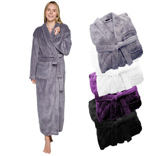 Womens Plush Fleece Bath Robe, Fluffy Long Bathrobe, Great Gift for Mom, Grandma, Daughter, Sister, Wife, Friend