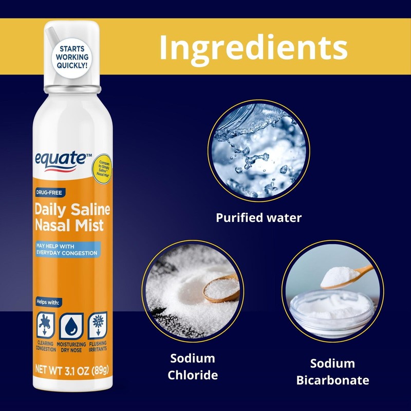 Equate Drug-Free Daily Saline Nasal Mist Spray for Sinus Relief,